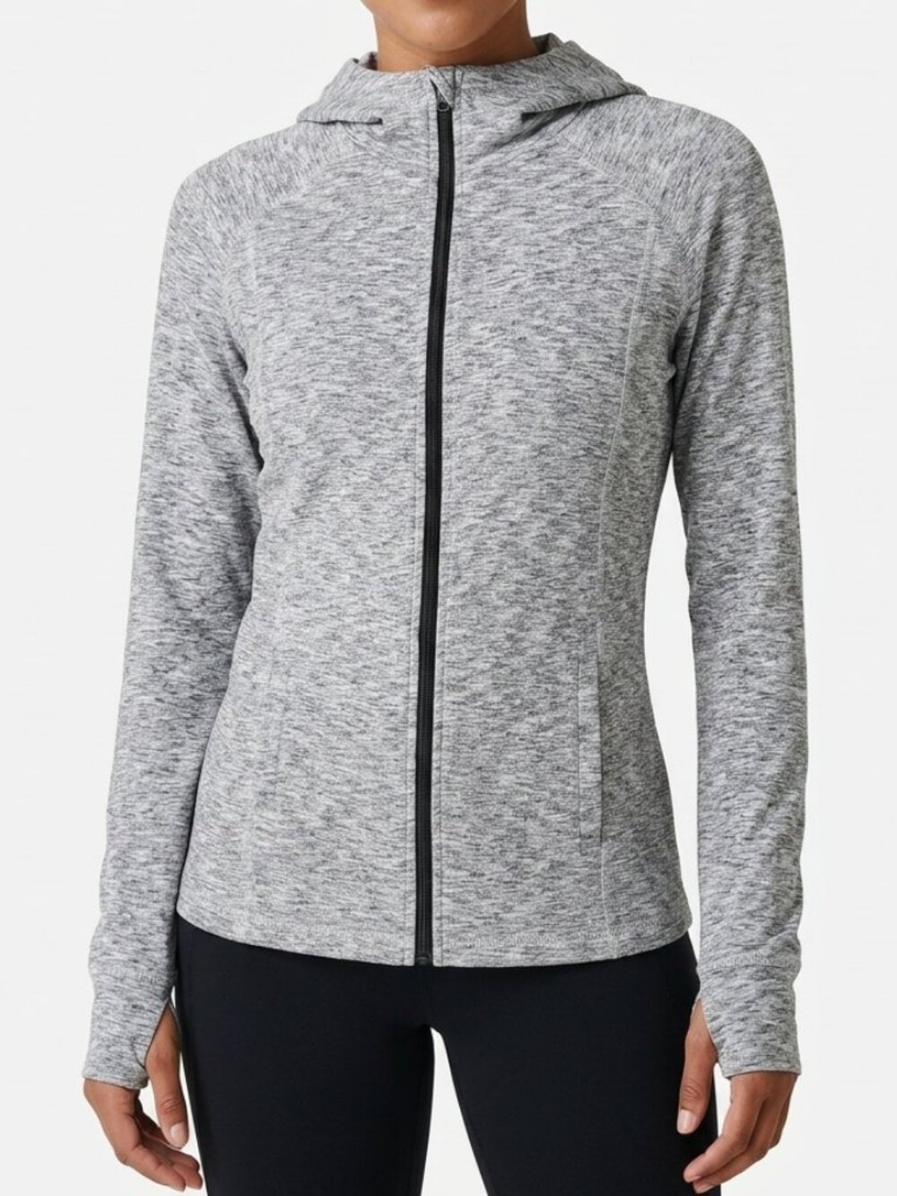 Heathered Grey Tek Gear Essential Full-Zip Hooded Jacket Size S Small
